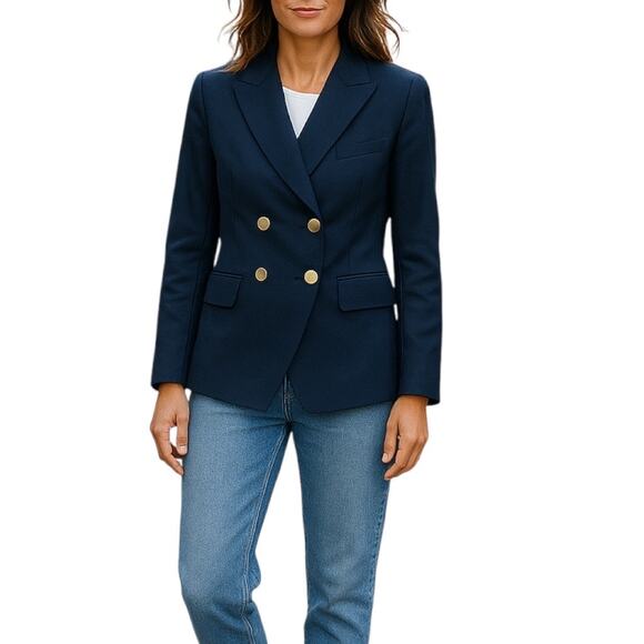 Ann Taylor LOFT Double Breasted Gold Button Blazer Jacket Navy Size 2 - Picture 1 of 8